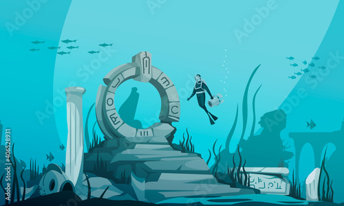 Sunken Atlantis Cartoon Poster