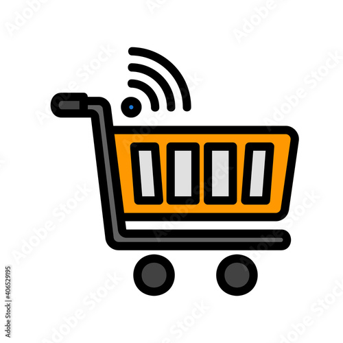 Shopping Cart icon vector illustration in filled line style about internet of things for any projects