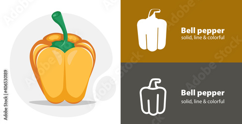 bell pepper flat icon  with bell pepper simple  line icon