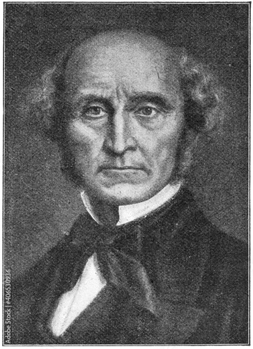 Portrait of John Stuart Mill - an English philosopher, political economist, and civil servant. Illustration of the 19th century. Germany. White background. photo