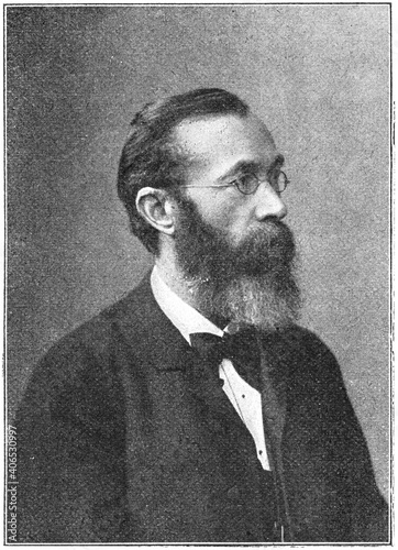 Portrait of Wilhelm Maximilian Wundt - a German physiologist, philosopher, and professor, one of the founders of modern psychology. Illustration of the 19th century. Germany. White background.