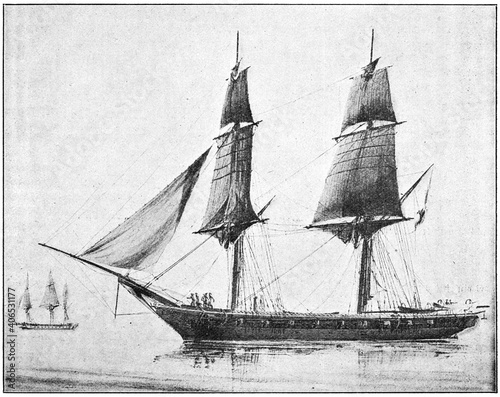 Murais de parede Mercure (1842) - a 18-gun brig, of the French Navy