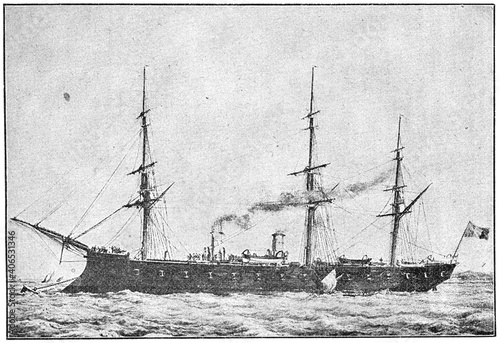 Photo Le Tourville (1874) - a broadside ironclad of French Navy