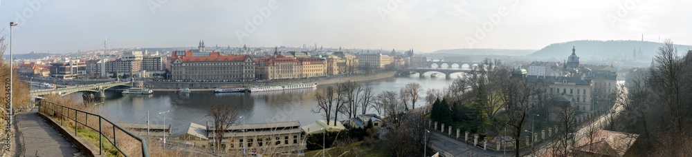 View along Vltava river from Letna Park in Prague, Czech.