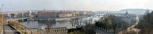 View along Vltava river from Letna Park in Prague, Czech.