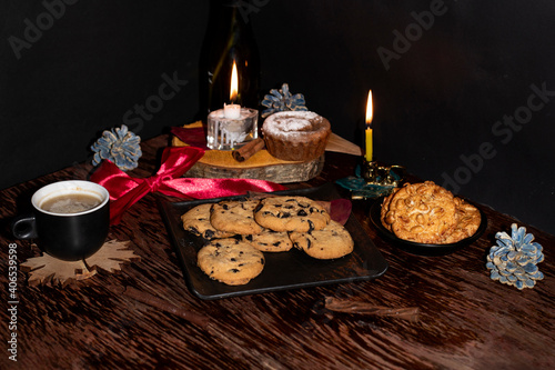 Sweets table with chocolate chip cookies and peanut cookies.