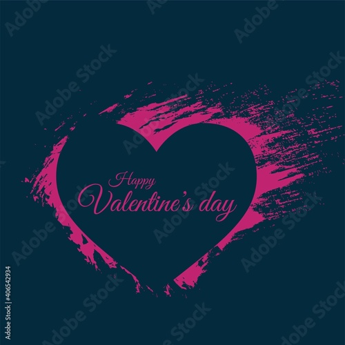 happy valentines day. valentines greeting card with purple grunge heart on darck blue background