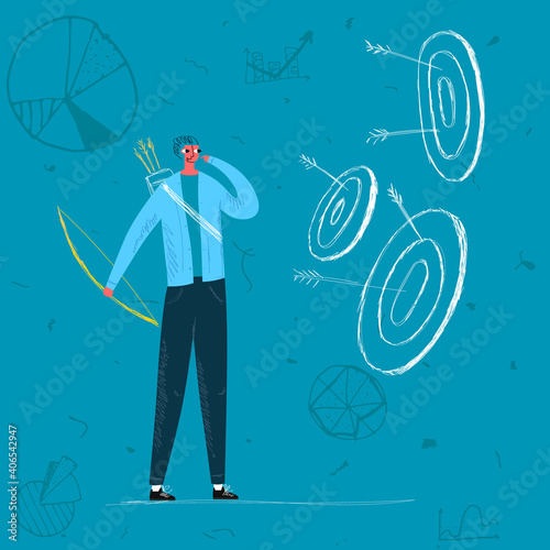 flat drawn metaphor image character holding bow