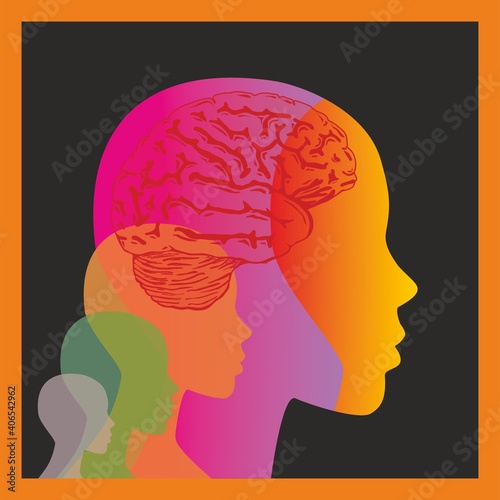 Abstract profiles in colorful design and brain. Vector illustration. EPS10