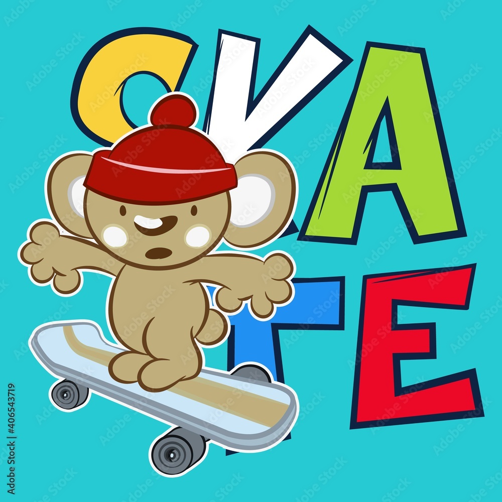 Illustration vector cute teddy bear with snowboard suit and text for fashion design or other products. Illustration vector cute teddy bear with snowboard suit and text for fashion design or other products.