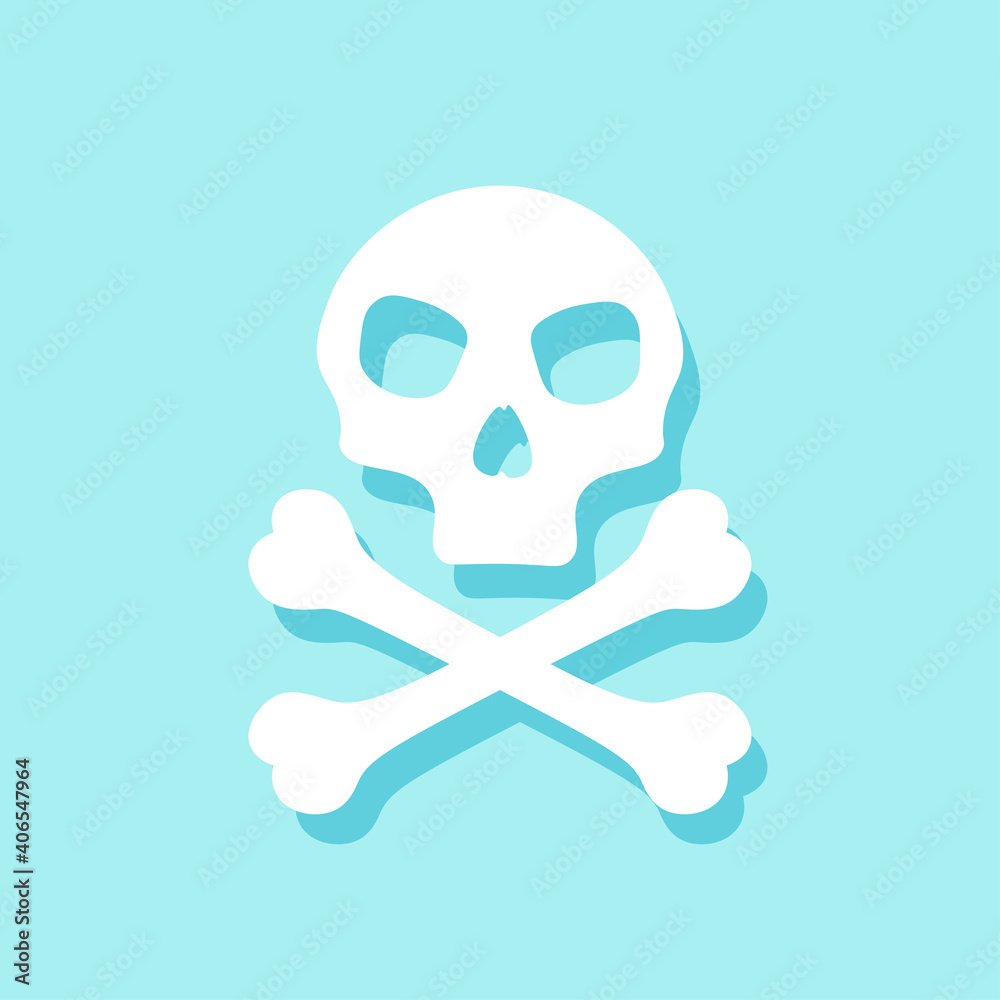 Skull cross bone with shadow on blue background, simple vector illustration. Skull cross bone with shadow on blue background, simple vector illustration.