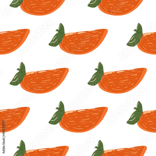 Fototapeta Naklejka Na Ścianę i Meble -  Seamless isolated pattern with little doodle persimmons slice orange ornament. White background.