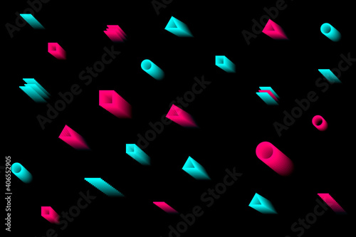 Futuristic abstract blue red gradient wave line vector with Memphis on black background, tik tok digital dynamic elegant contrast flow, technology concept for web, poster, card print design template