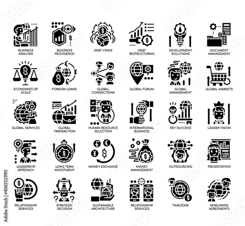 Set of Global Business thin line and pixel perfect icons for any web and app project.