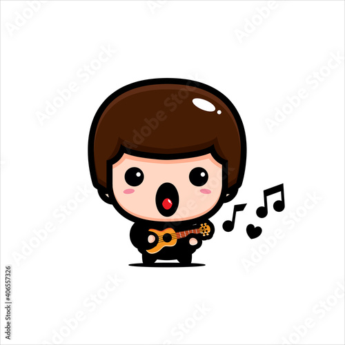 cute pastor character design playing guitar
