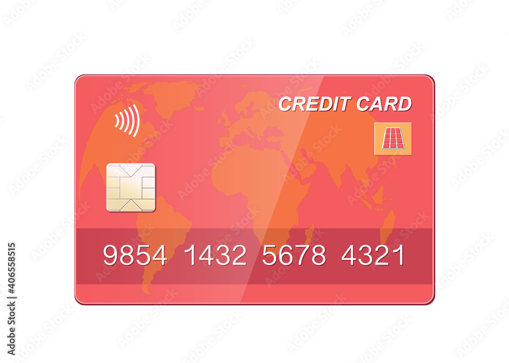 Kreditkarte rosa rot,
Bargeldlos bezahlen, 
Vektor Illustration isoliert auf weißem Hintergrund
