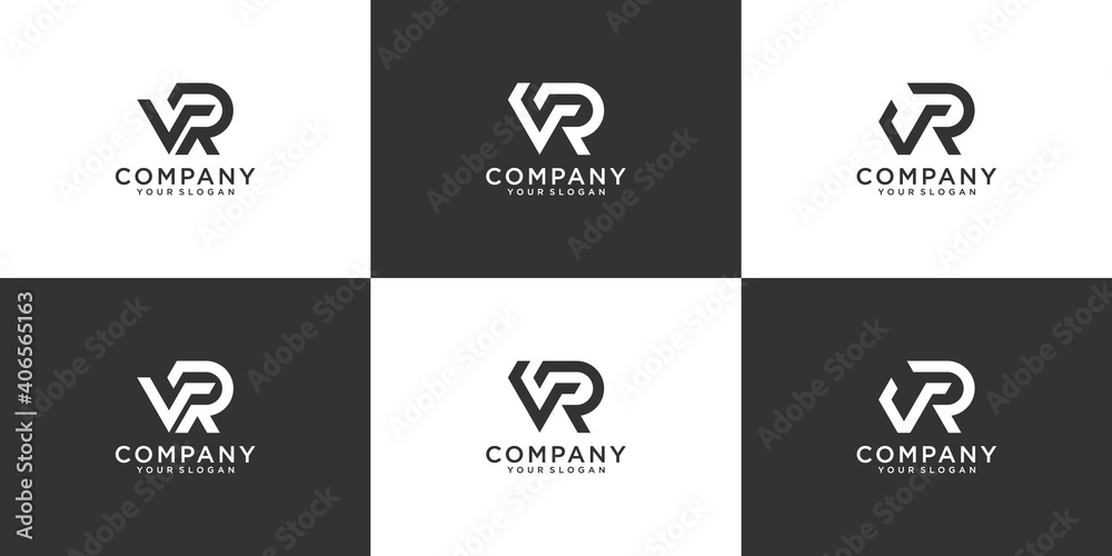 Set of creative letter vr logo design collection