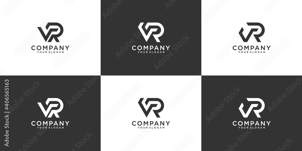 Set of creative letter vr logo design collection Set of creative letter vr logo design collection