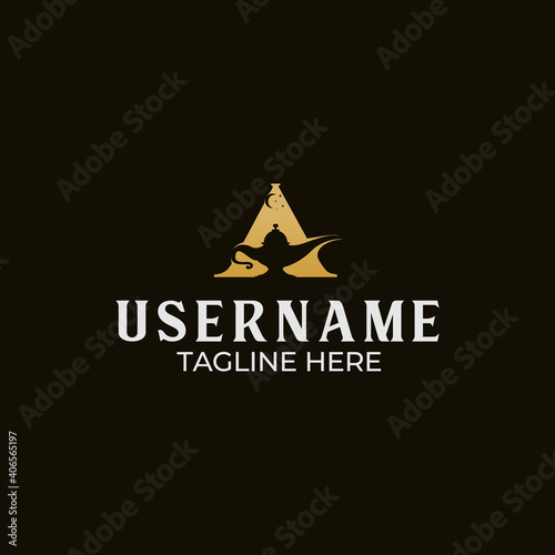 Aladdin lamp logo design with negative space mode on the initials of the letter A.