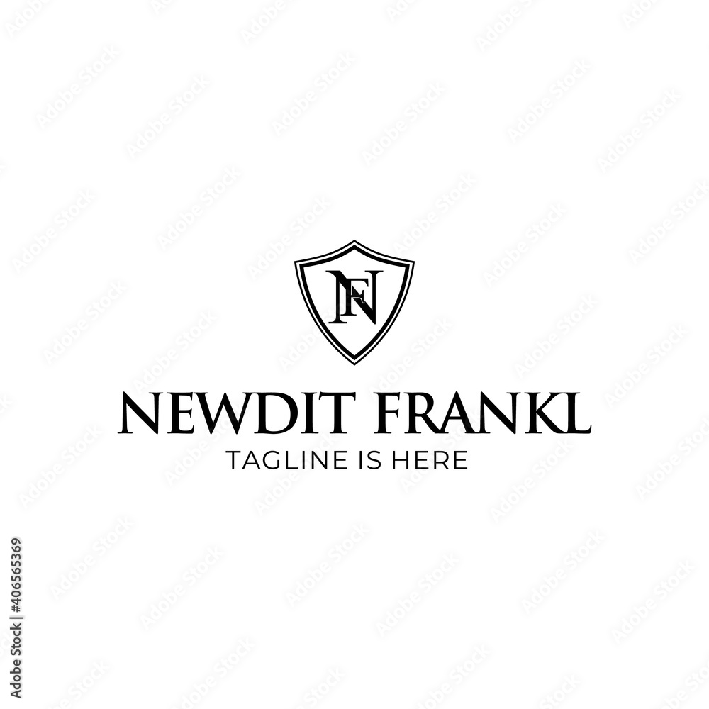 Letter NF initials logo design with shield.