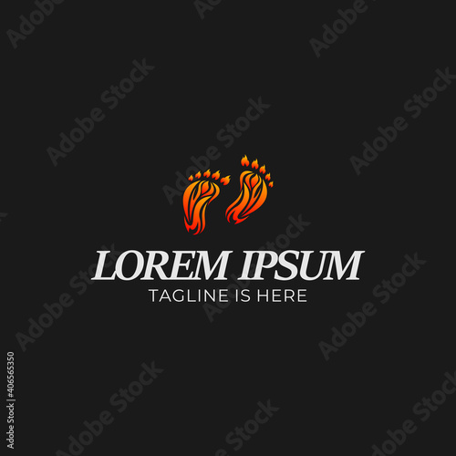 Footprint logo design with fire color and illustration.