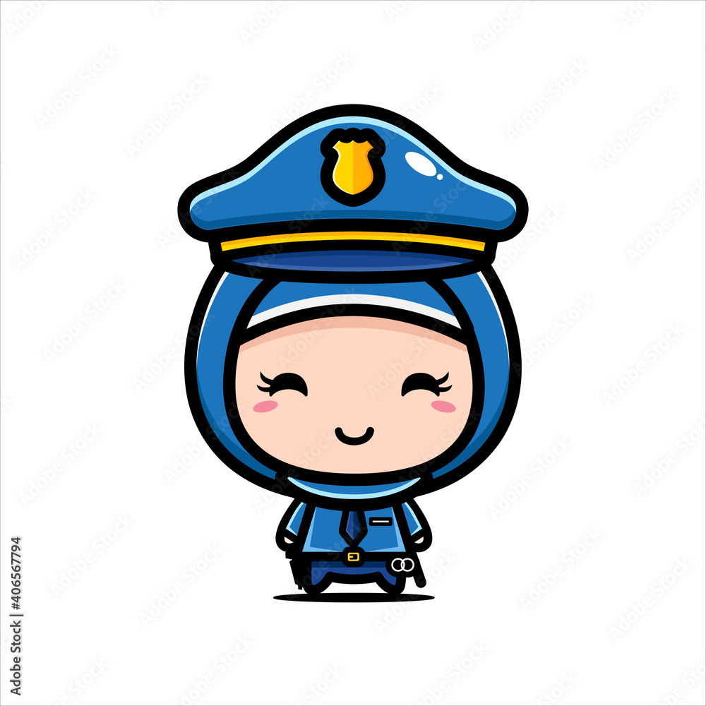 Character design of cute girls wearing veil as policemen Character design of cute girls wearing veil as policemen