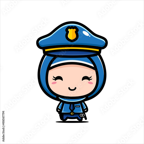 Character design of cute girls wearing veil as policemen