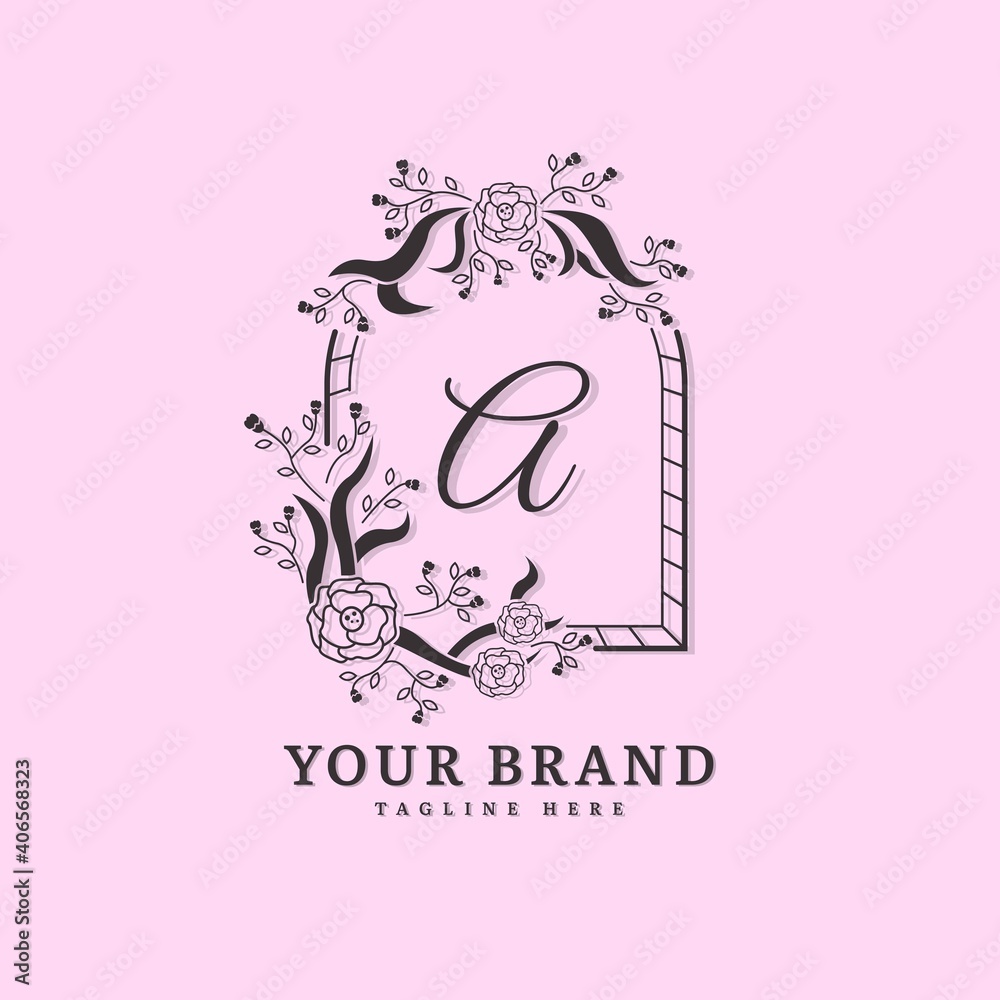 Initial letter A with natural logo vector concept element, letter A logo with floral ornament. Minimalist design logo. Initial letter A with natural logo vector concept element, letter A logo with floral ornament. Minimalist design logo.