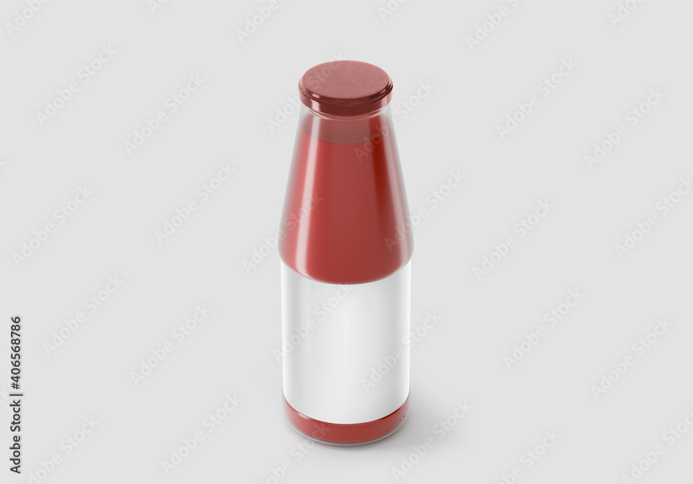 Juice Glass Bottle Mockup with white label, 3d Rendering on light background, Fresh juice package design Juice Glass Bottle Mockup with white label, 3d Rendering on light background, Fresh juice package design