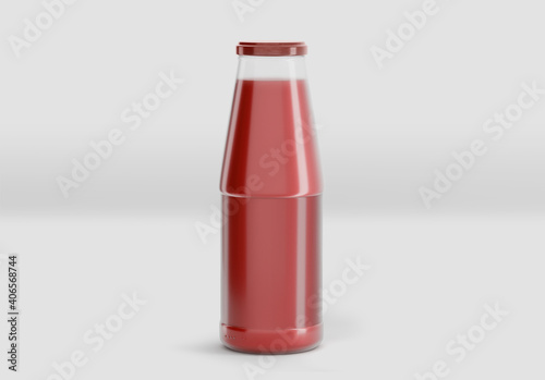 Juice Glass Bottle Mockup, 3d Rendering on light background, Fresh juice package design
