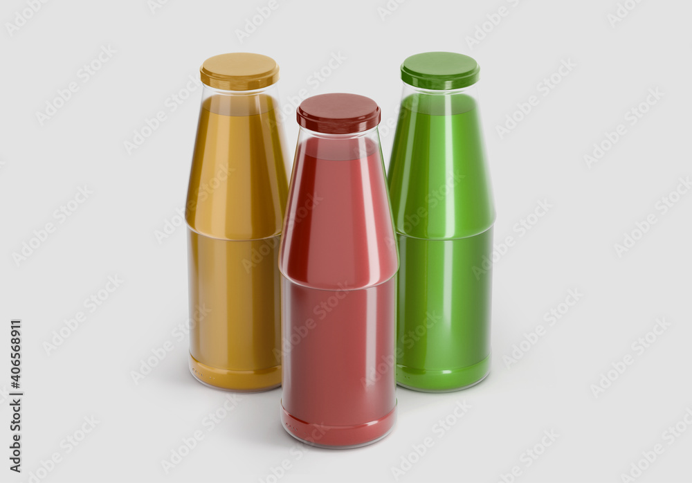 Juice Glass Bottle Mockup, 3d Rendering on light background, Fresh juice package design Juice Glass Bottle Mockup, 3d Rendering on light background, Fresh juice package design