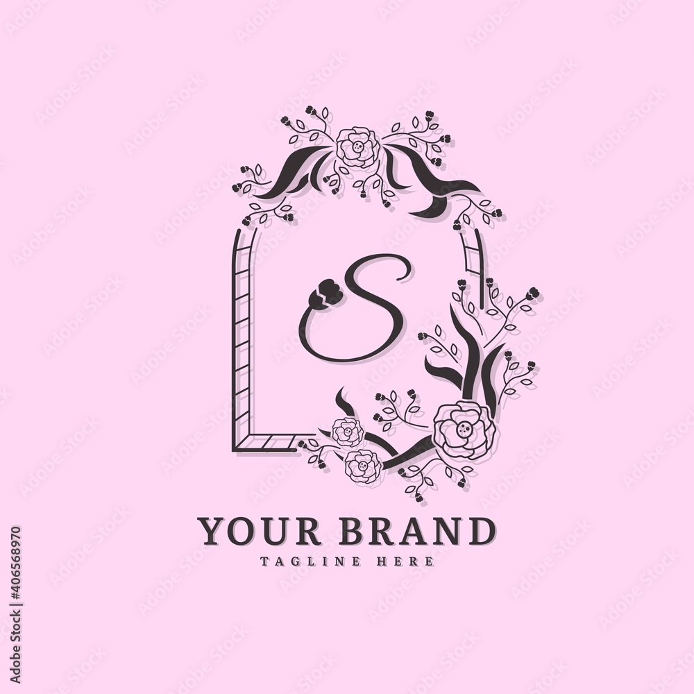 Initial letter S with natural logo vector concept element, letter S logo with floral ornament. Minimalist design logo. Initial letter S with natural logo vector concept element, letter S logo with floral ornament. Minimalist design logo.