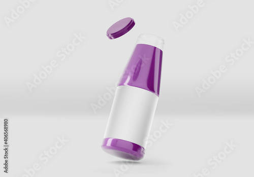 Juice Glass Bottle Mockup with white label, 3d Rendering on light background, Fresh juice package design