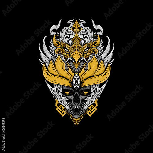 illustration of a skull and a bird. Skull with wings and eagle, vector illustration