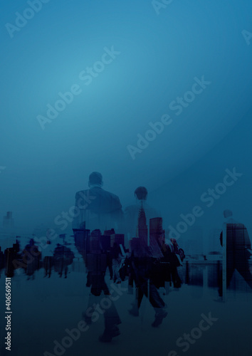 Business people in blue background