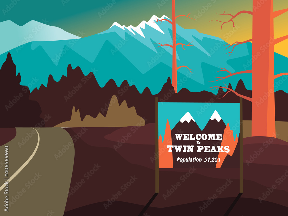 Vektorová grafika „Twin Peaks welcome sign vector illustration“ ze ...