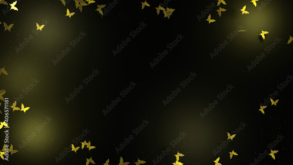 Flying gold butterfly frame with dark background (3D Rendering) Flying gold butterfly frame with dark background (3D Rendering)