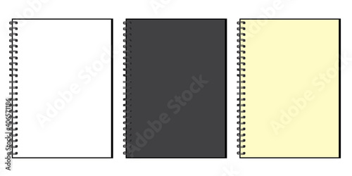 White notebook mockup isolated. Black Business organizer. Mockup template. Top view. Stock image. EPS 10.