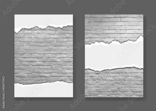 Ripped paper on modern brick wall texture background, Business brochure flyer design layout template in A4 size, Vector illustration modern design
