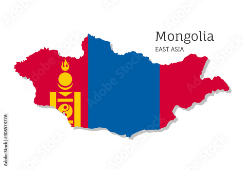 Map of Mongolia with national flag. Highly detailed editable map of Mongolia, East Asia country territory borders. Political or geographical design element vector illustration on white background