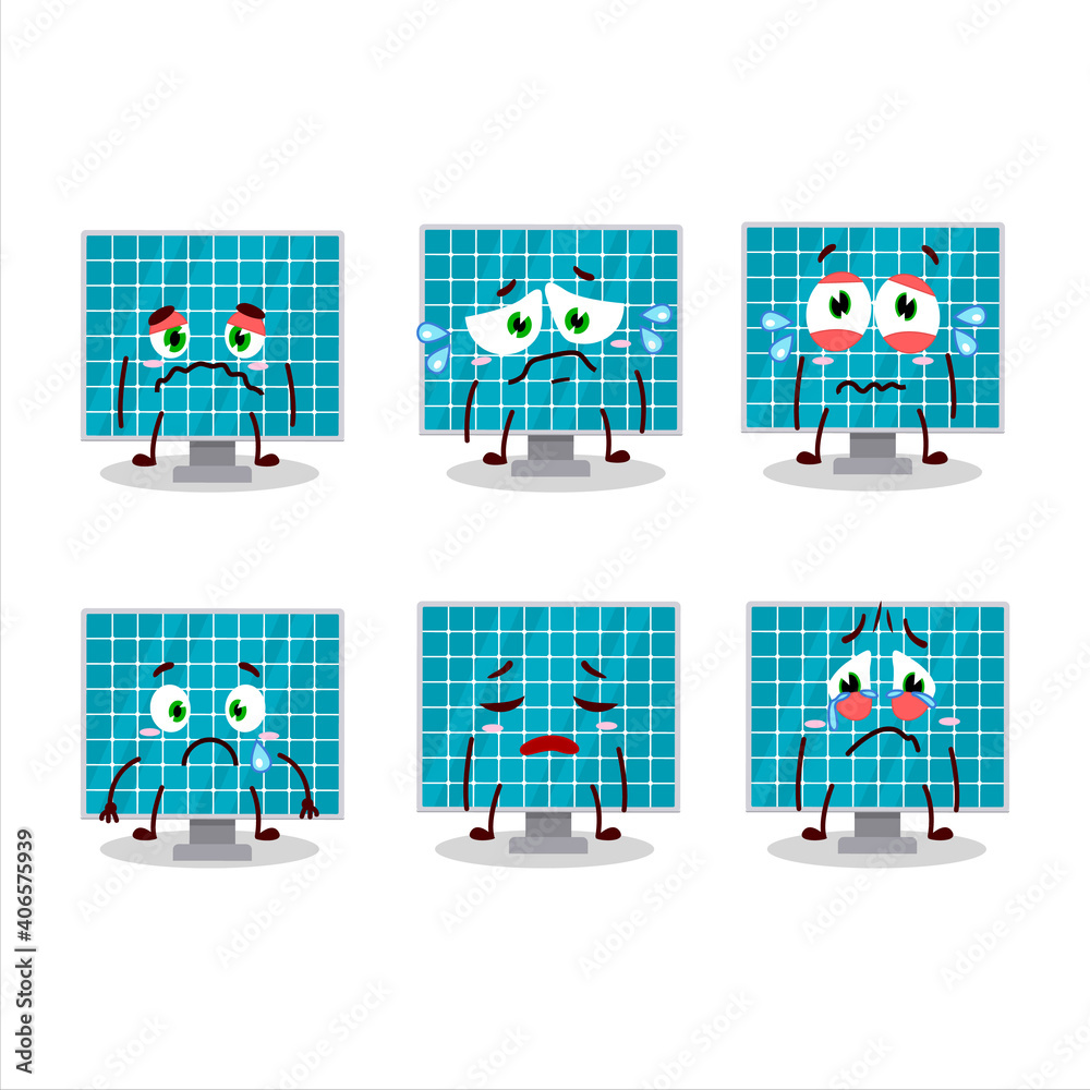 Fototapeta premium Solar panel cartoon character with sad expression