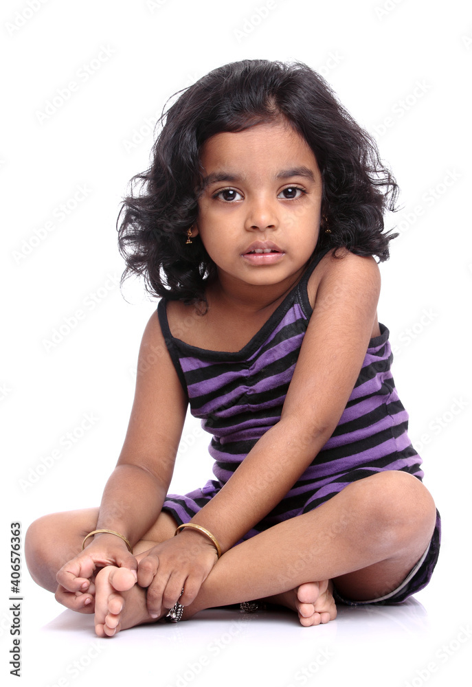 Cute Indian little girl portrait on white. Cute Indian little girl portrait on white.