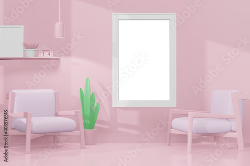 Lovely happy Valentines day of frame template background in 3d model mockup