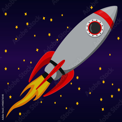 Rocket flying in space against the background of stars