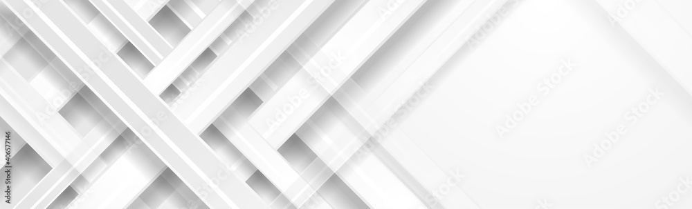 Fototapeta premium White paper stripes abstract geometric banner design. Concept technology vector background