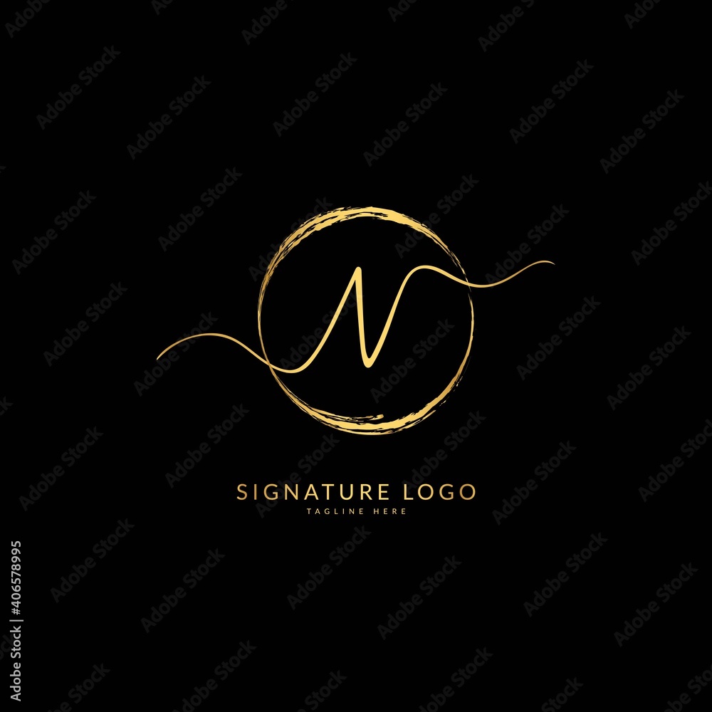 Initial letter N. Monogram signature logo design template. Minimalis logo concept for business and company.
