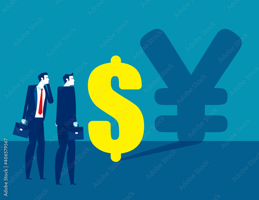 Business people look at the symbol of money. Foreground and background Business people look at the symbol of money. Foreground and background