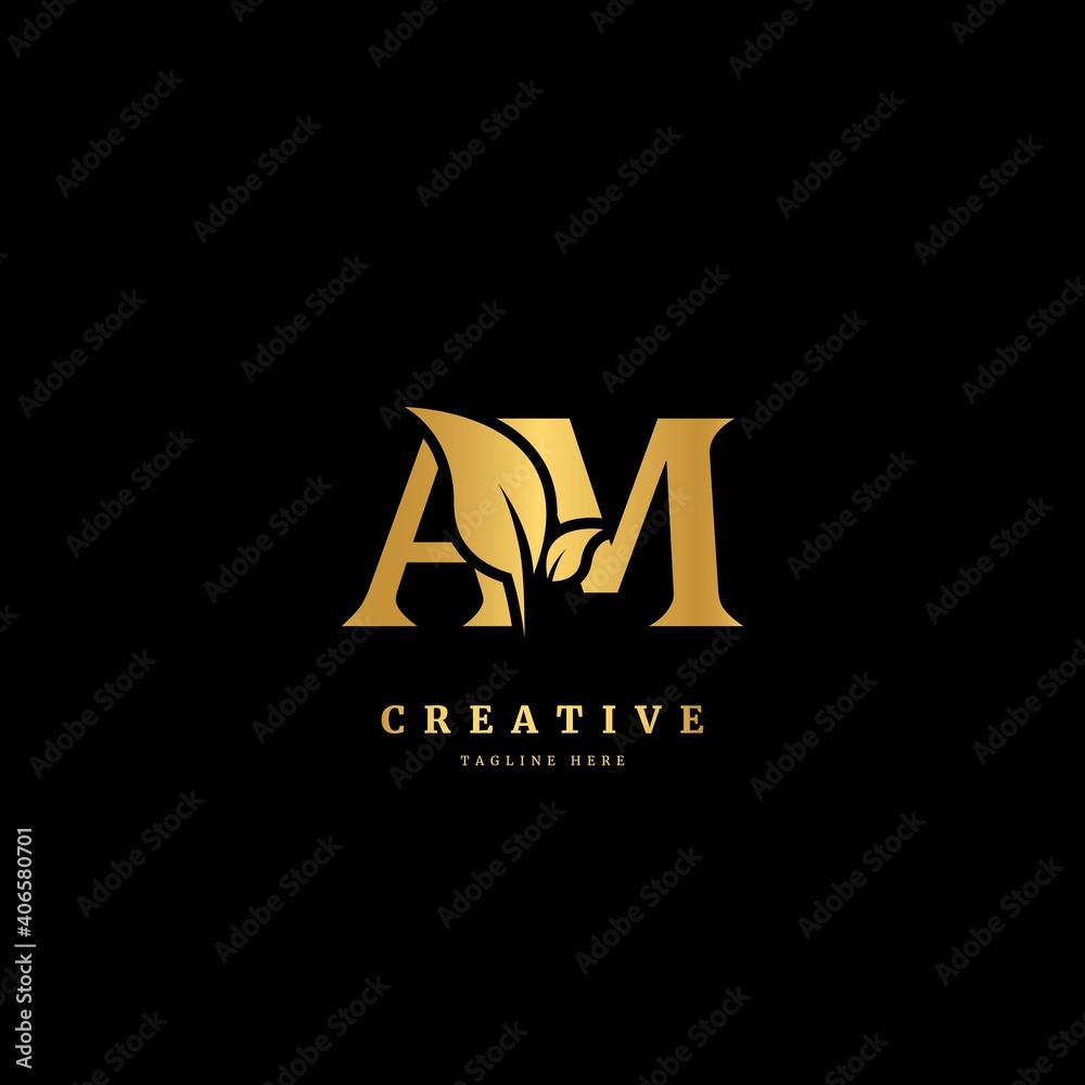 Fototapeta premium Initial letter AM with leaf logo vector concept element, letter AM logo with organic leaf