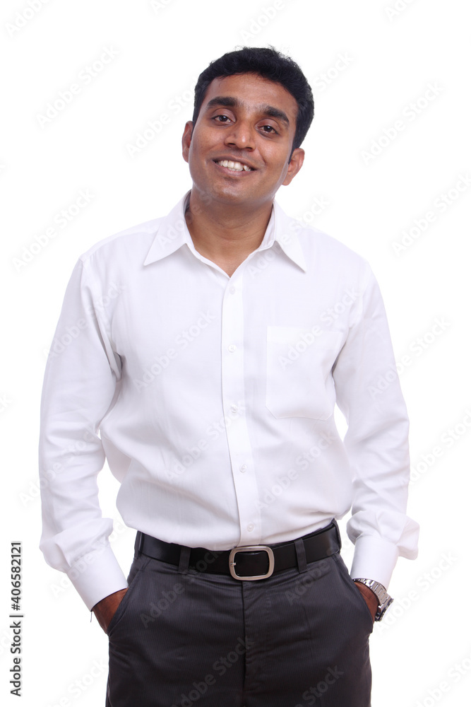 Fototapeta premium Indian young businessman isolated on white background.