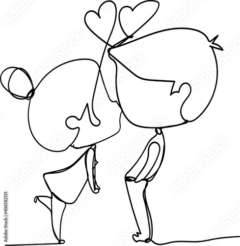 line art drawing cute couple kiss romantic.